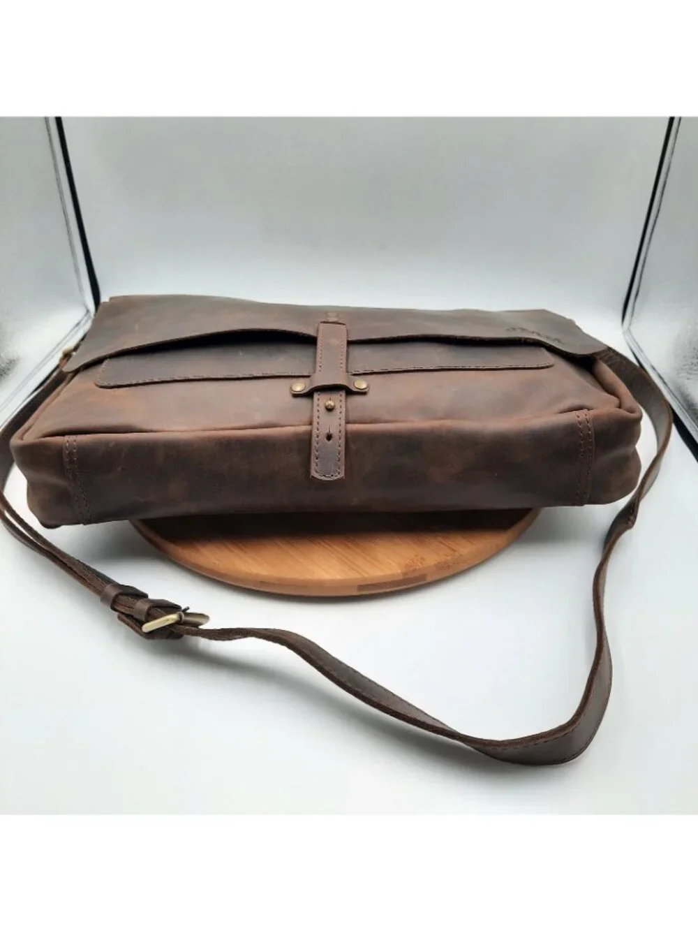 Handmade Leather Goods Brown Full Grain Messenger Bag Shoulder Strap USA 'JMM'